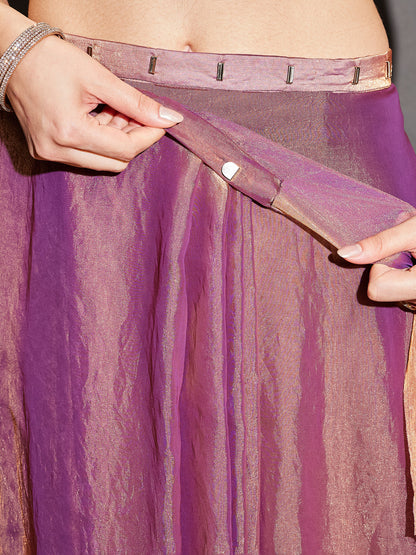 Janasya Women's Purple & Gold Tissue Silk One-Minute Ready-to-Wear Embellished Saree with Unstitched Blouse