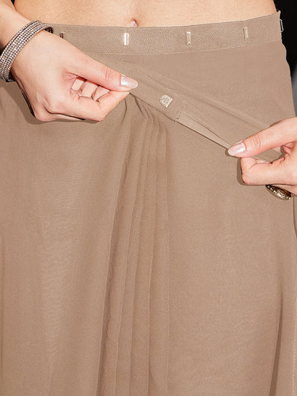 Janasya Women's Beige Georgette One-Minute Ready-to-Wear Embellished Saree with Unstitched Blouse