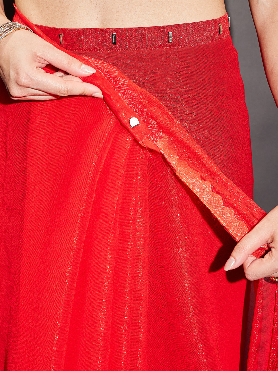 Janasya Women's Teal Green Silk Blend One-Minute Ready-to-Wear Embellished Shimmer Saree with Unstitched Blouse