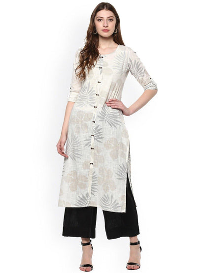 Off White Cotton Foil Print Straight Kurta Janasya