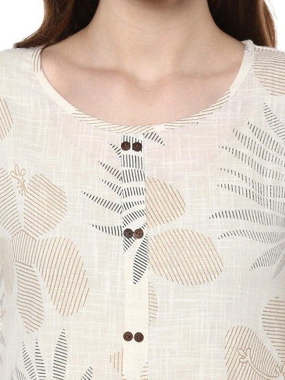 Off White Cotton Foil Print Straight Kurta Janasya