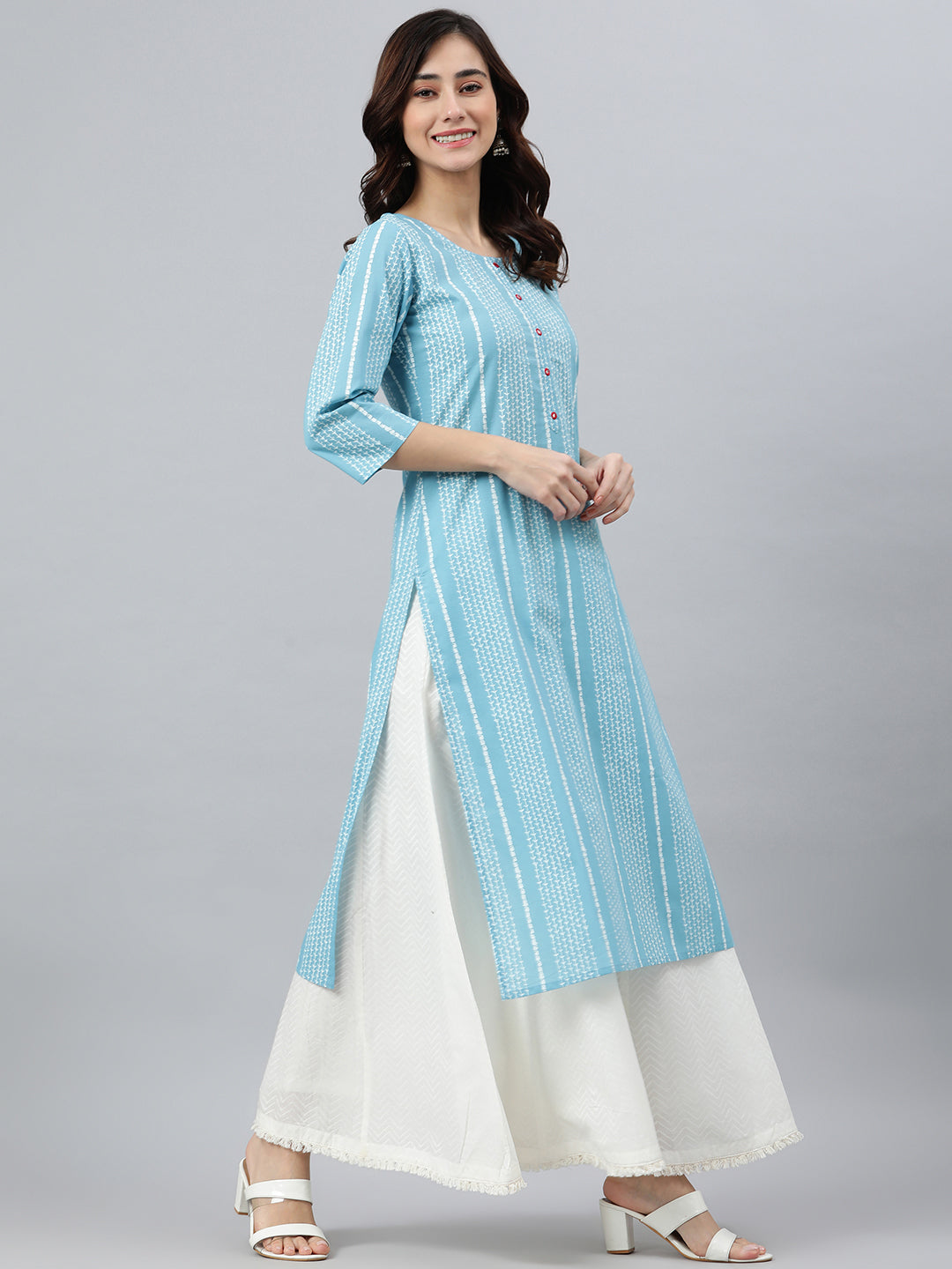 Blue Cotton Striped Straight Kurta Janasya