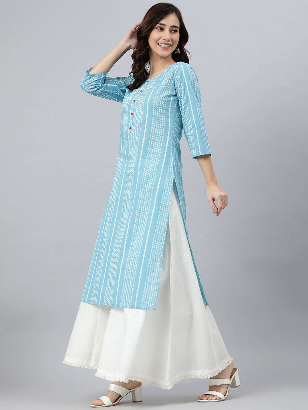 Blue Cotton Striped Straight Kurta Janasya