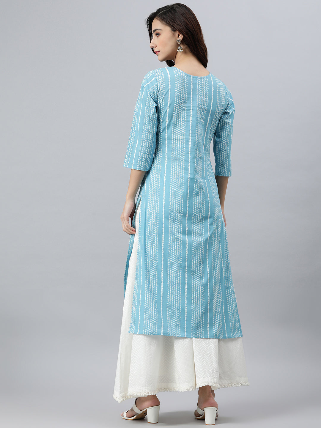 Blue Cotton Striped Straight Kurta Janasya