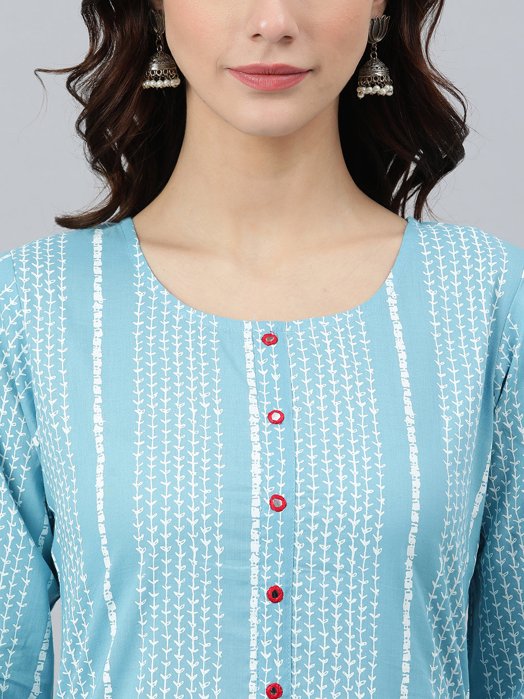 Blue Cotton Striped Straight Kurta Janasya
