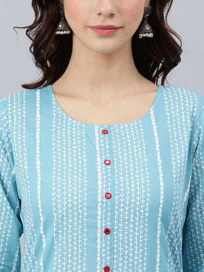 Blue Cotton Striped Straight Kurta Janasya