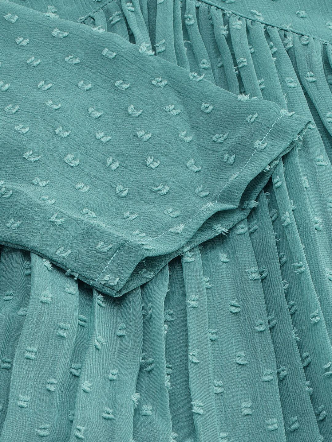 Green Poly Chiffon Self Design Flared Kurta Janasya