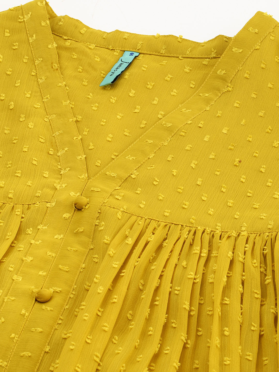 Mustard Poly Chiffon Self Design Frontslit Kurta Janasya