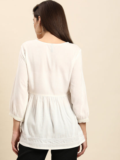 White Rayon Solid Flared Top Janasya