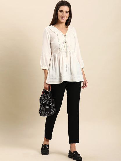 White Rayon Solid Flared Top Janasya
