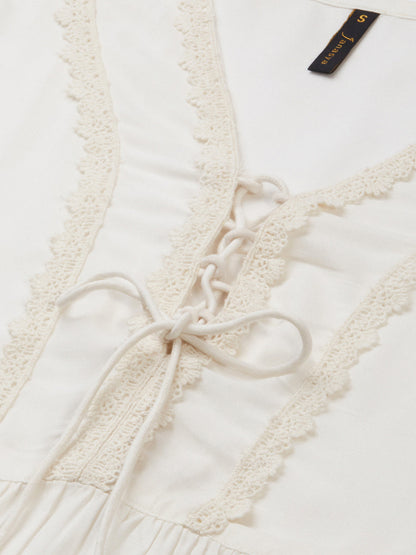 White Rayon Solid Flared Top Janasya