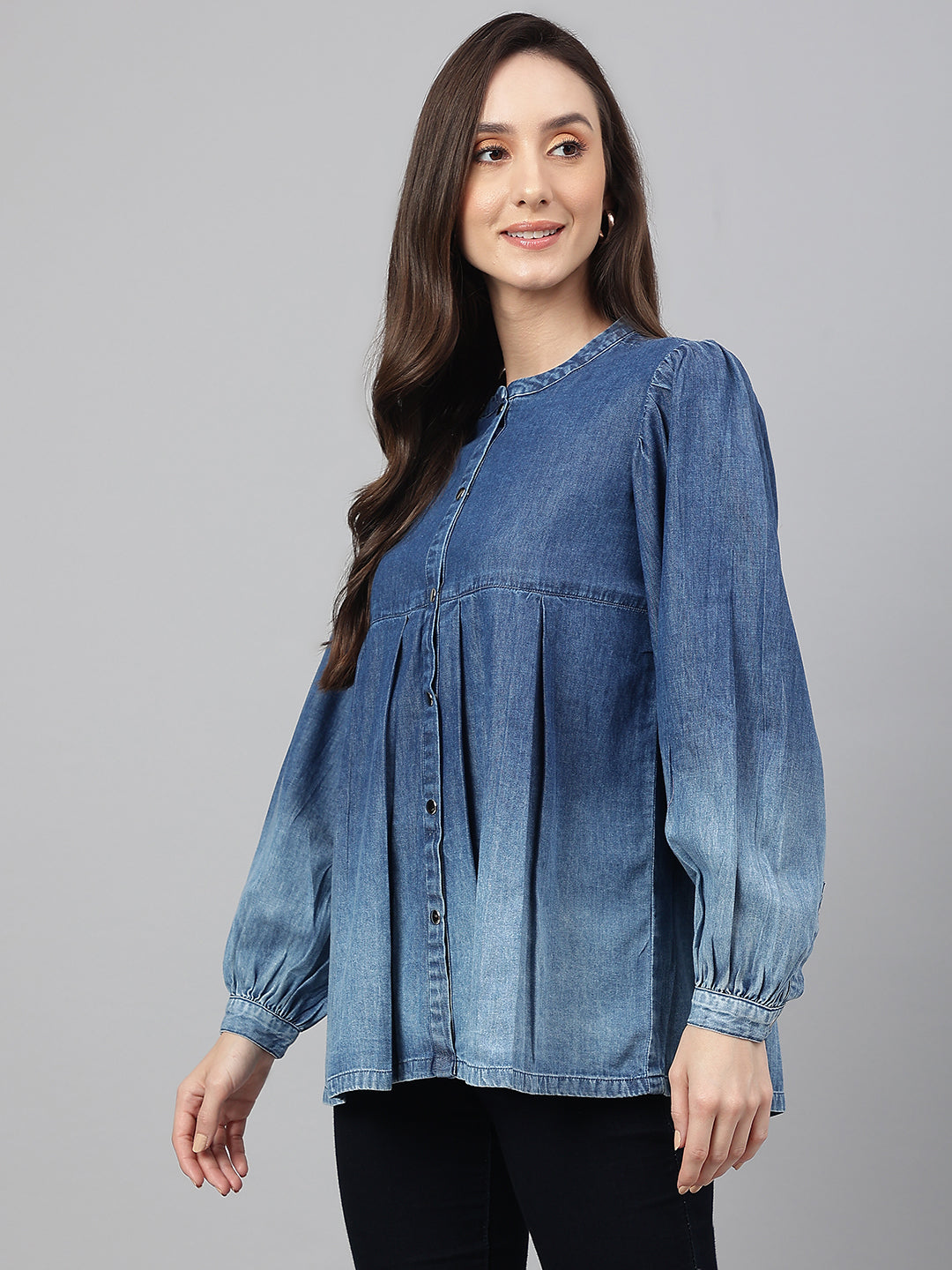 Blue Denim Faded Flared Top Janasya