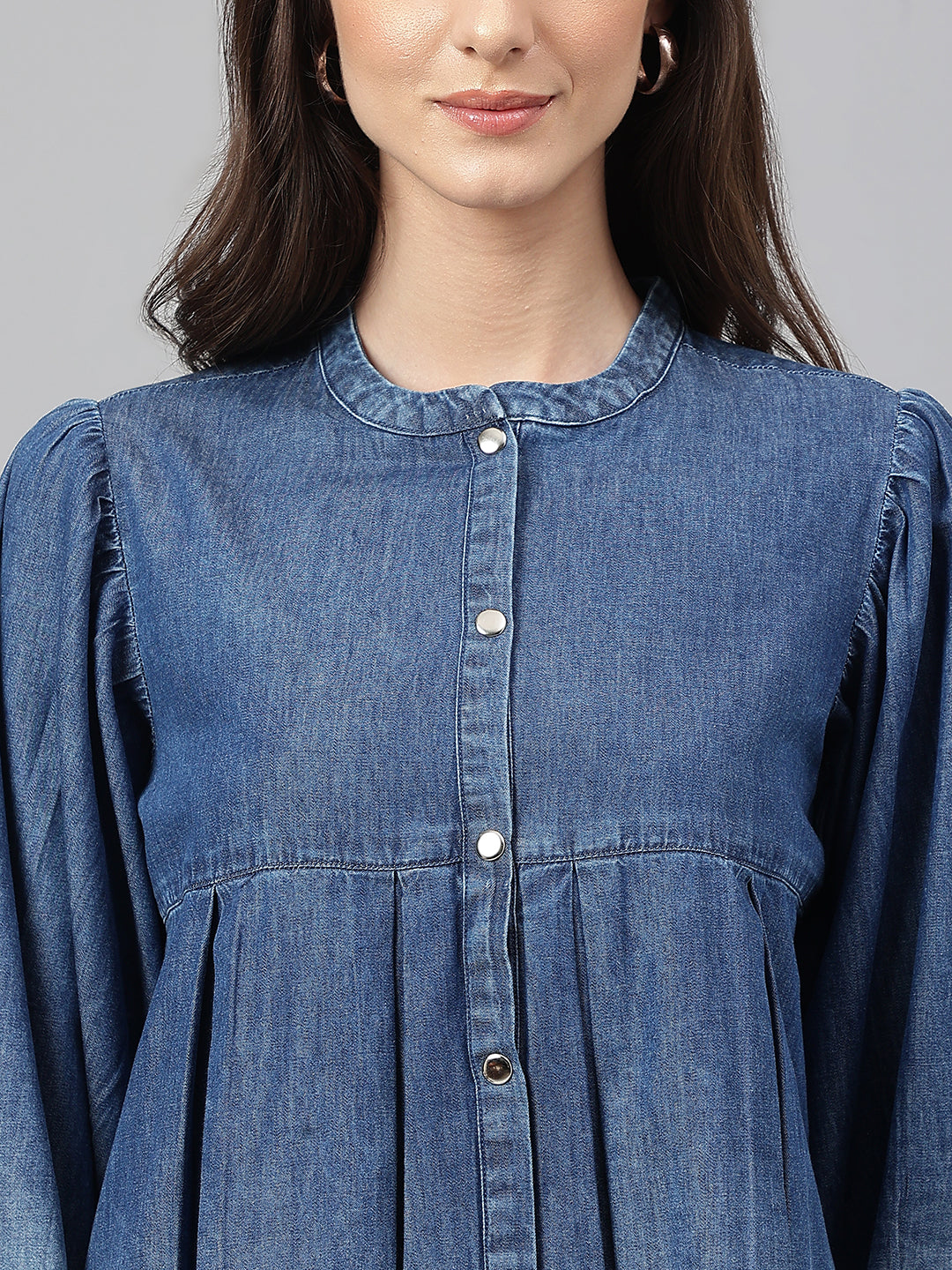 Blue Denim Faded Flared Top Janasya