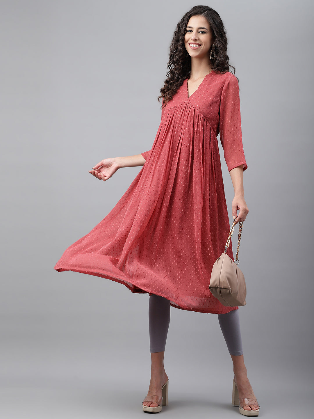 Pink Dobby Chiffon Self Design Empire Kurta