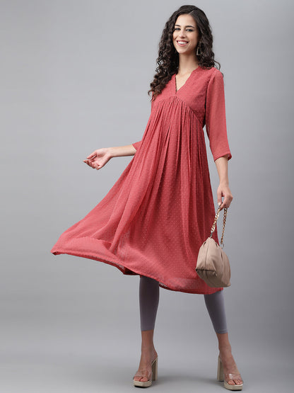 Pink Dobby Chiffon Self Design Empire Kurta
