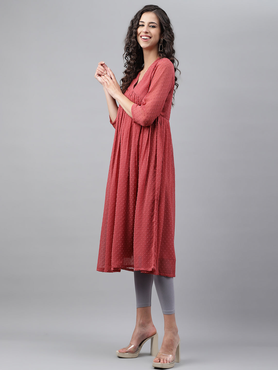 Pink Dobby Chiffon Self Design Empire Kurta