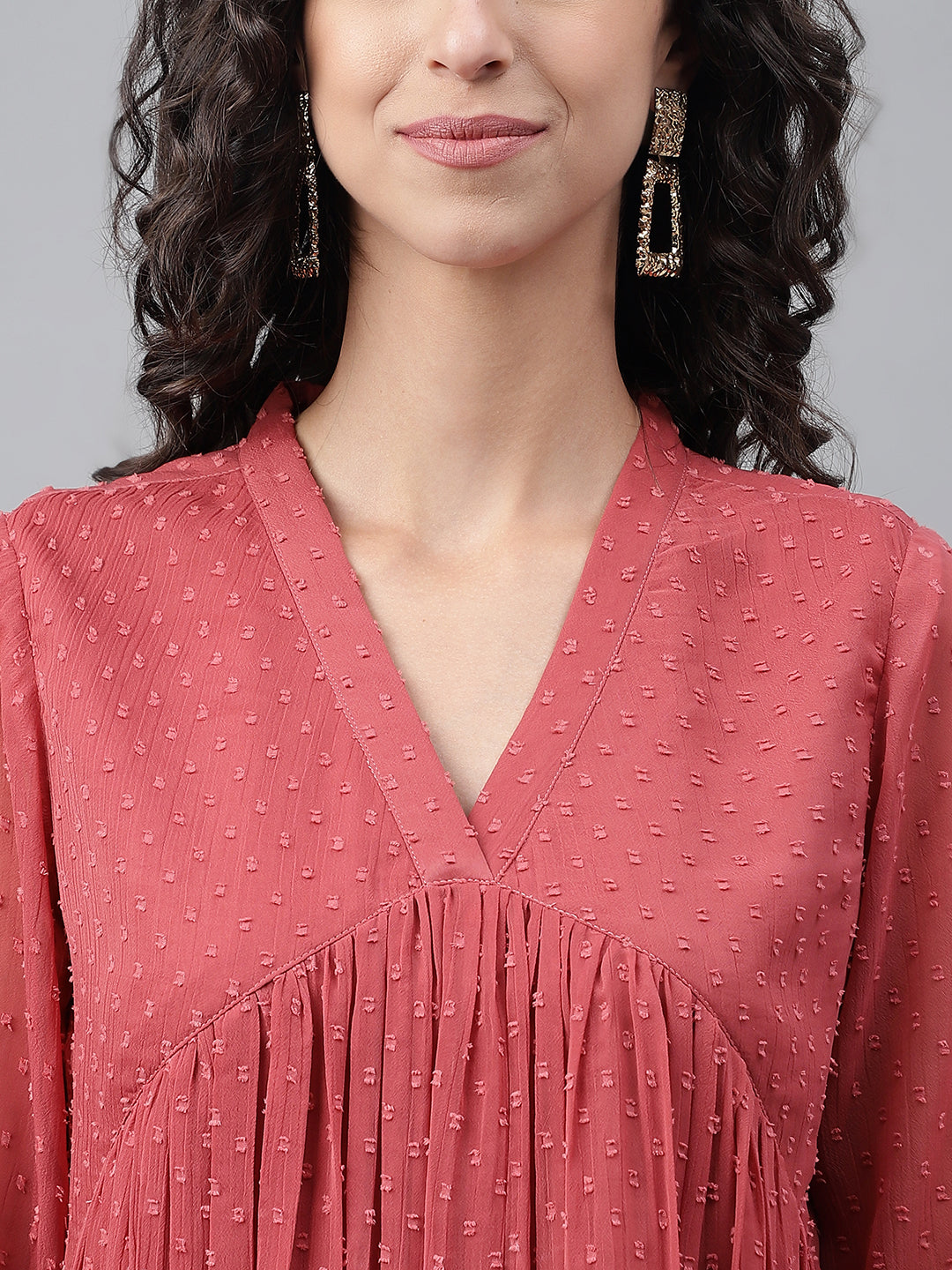 Pink Dobby Chiffon Self Design Empire Kurta