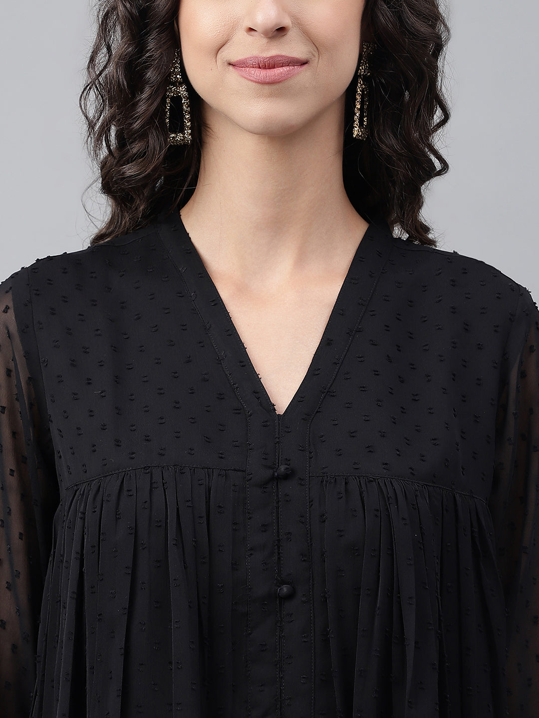 Black Dobby Chiffon Self Design Empire Kurta