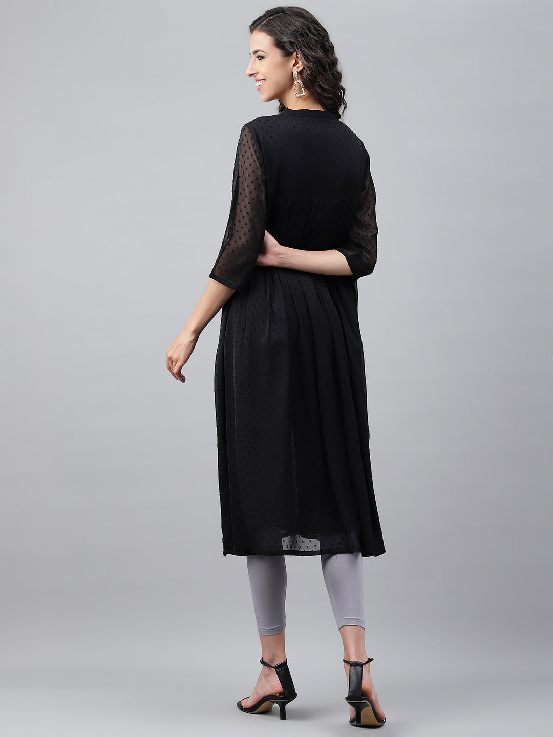 Black Dobby Chiffon Self Design Empire Kurta