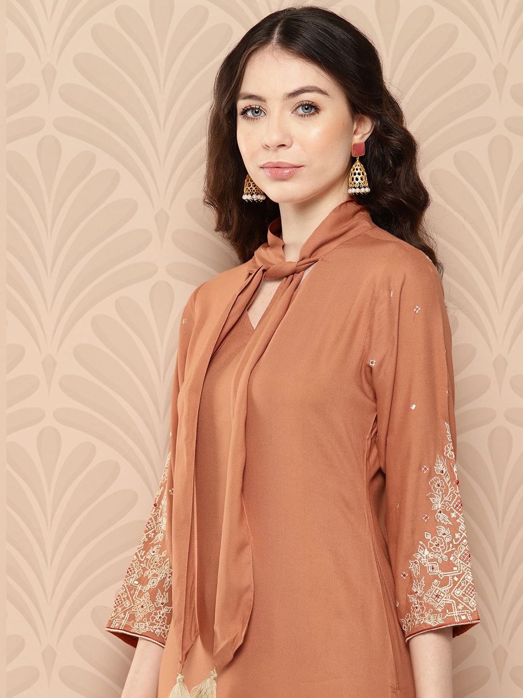 Peach Rayon Solid Straight Kurta