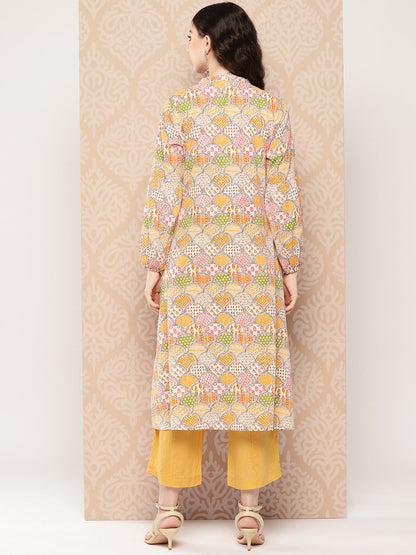 Multicolor Cotton Ethnic Motifs A-Line Kurta