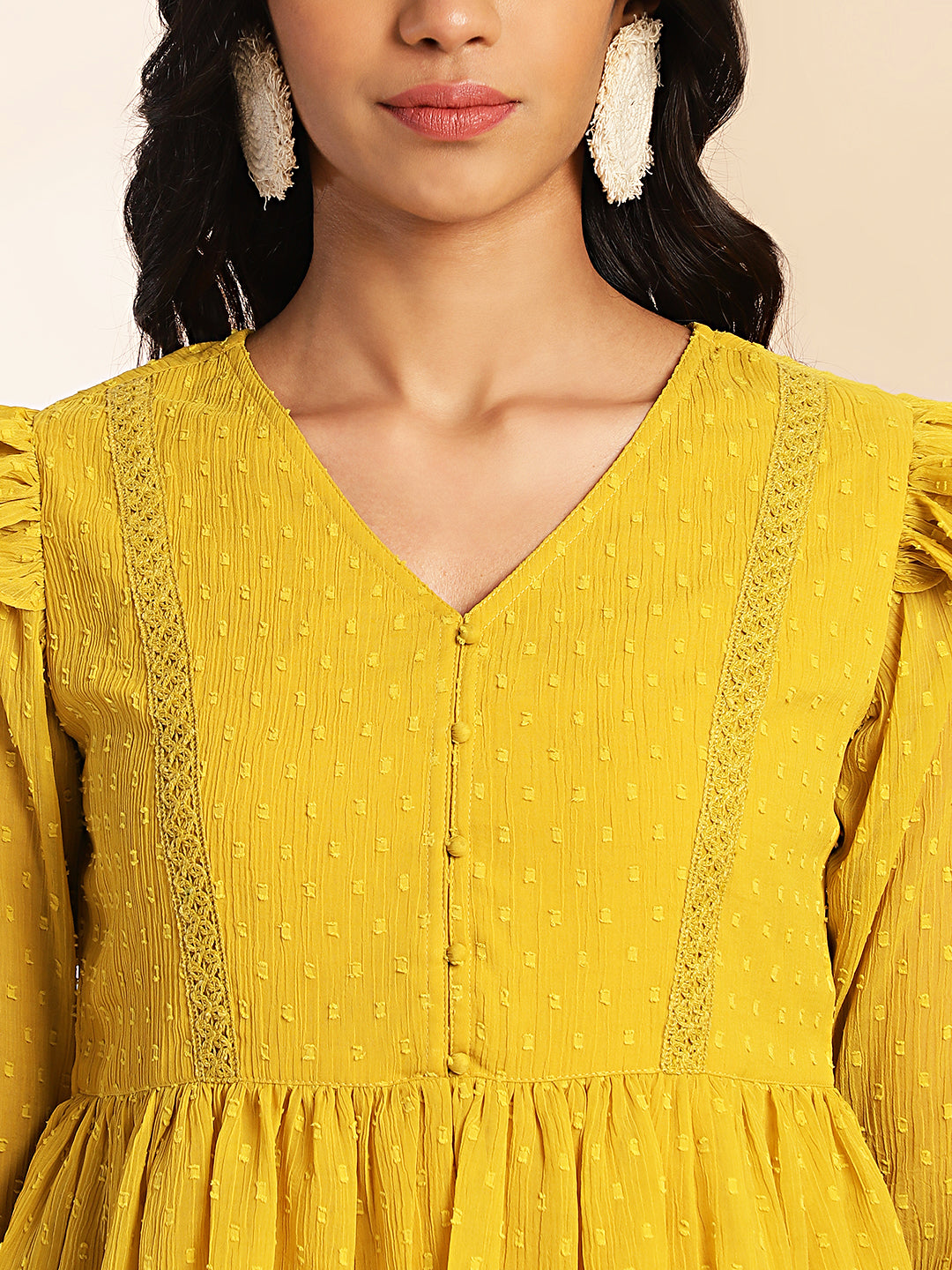Mustard Dobby Chiffon Peplum Top