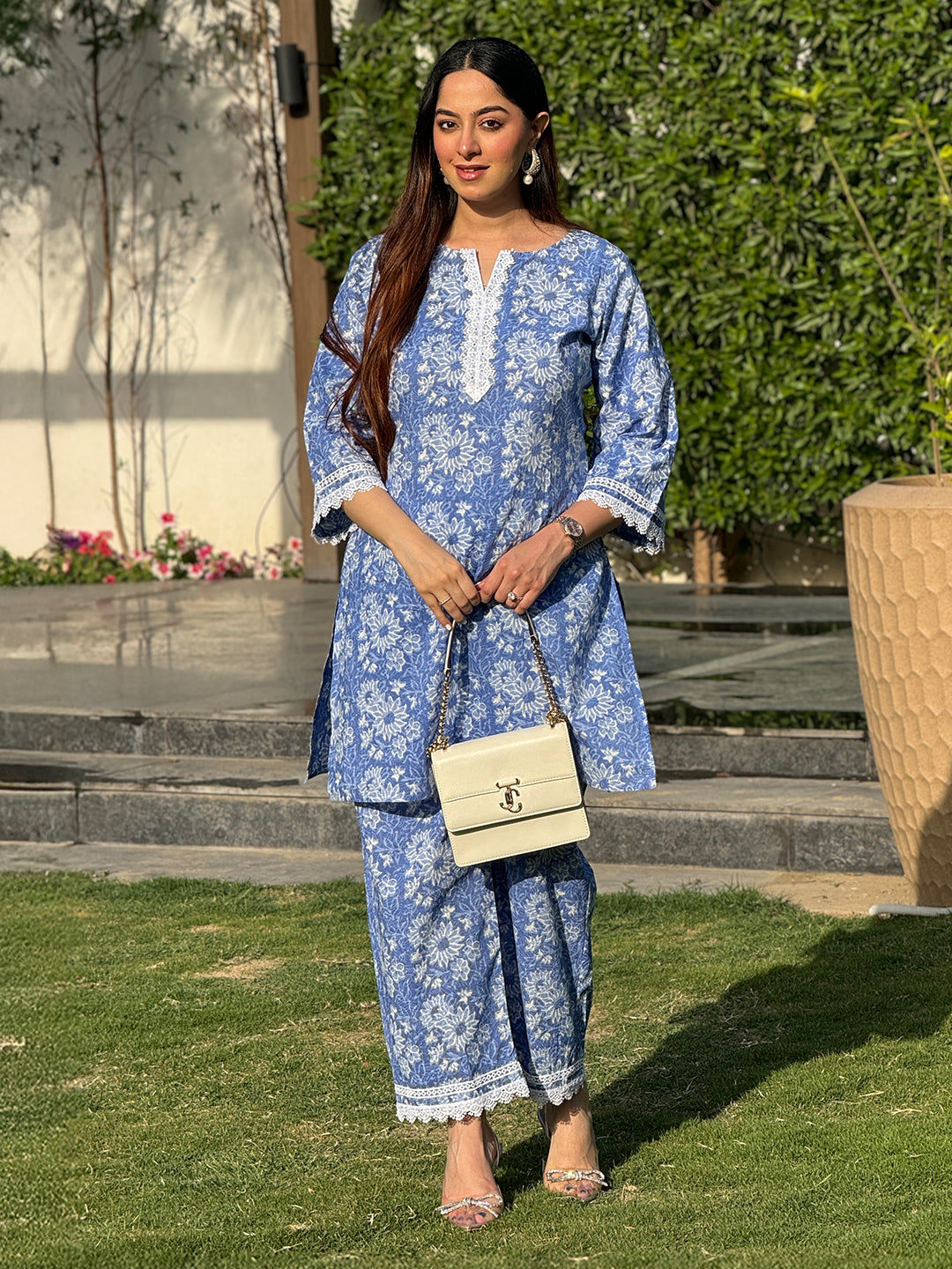 Blue Pure Cotton Floral Printed Straight Co-ord Set