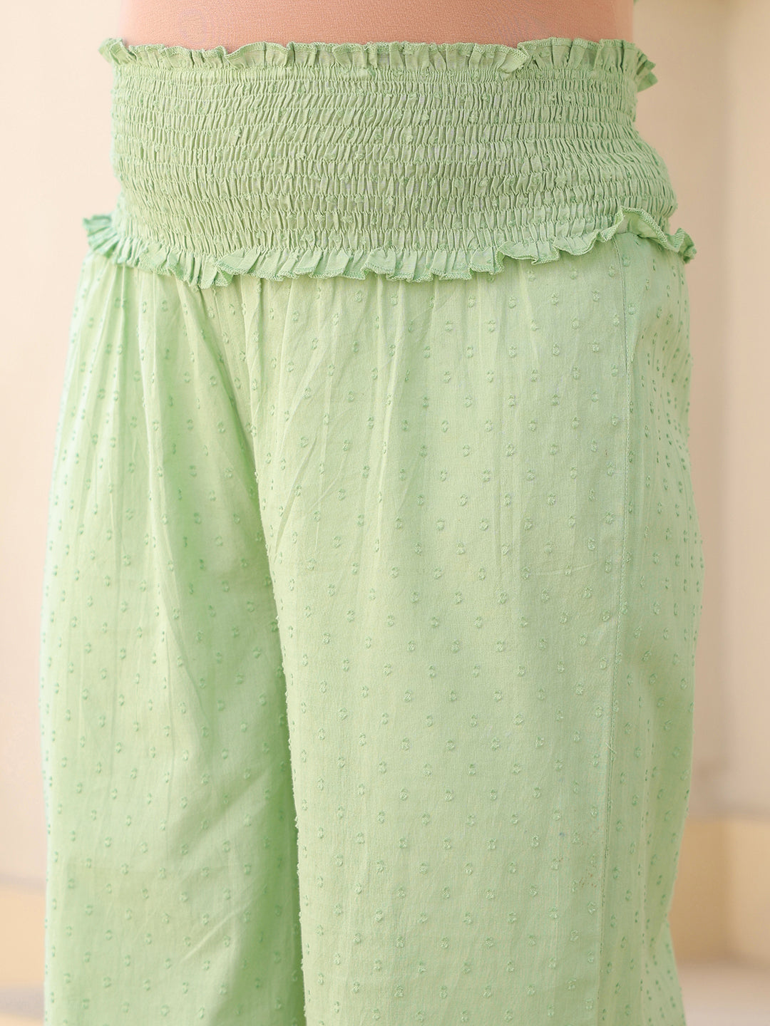 Green Dobby Pure Cotton Self Design A-line Maternity Kurta Pant Set