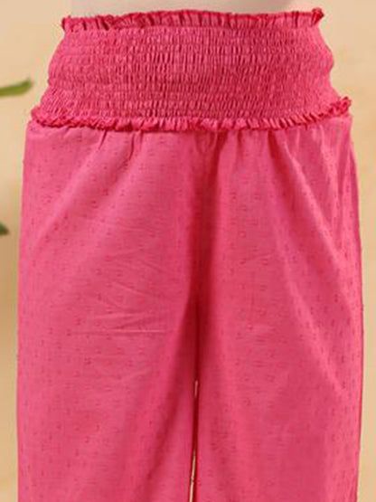 Janasya Women's Pink Dobby Pure Cotton Yoke Embroidery A-line Maternity Kurta Pant Set