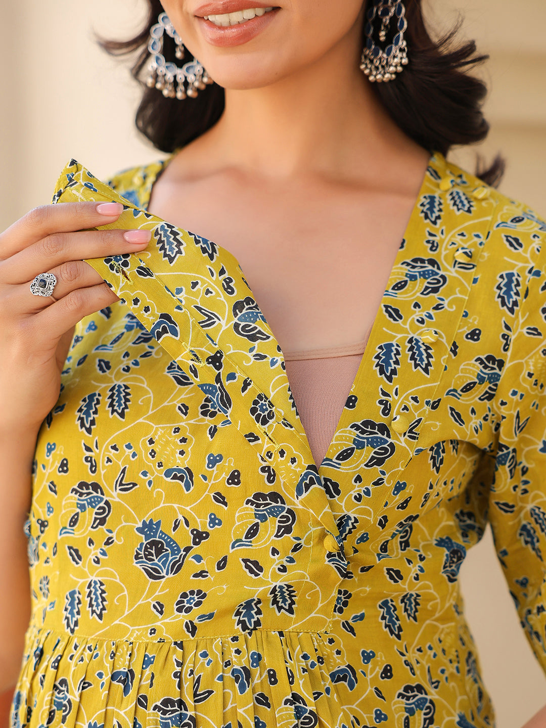 Lime Pure Cotton Floral Printed A-line Maternity Co-ord Set