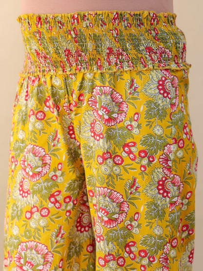 Maternity Women's Mustard Pure Cotton Floral Printed A-line Kurta Set