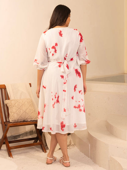 Off White Dobby Georgette Tie & Dye Fit & Flare Dress