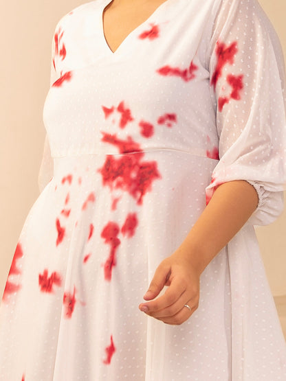 Off White Dobby Georgette Tie & Dye Fit & Flare Dress