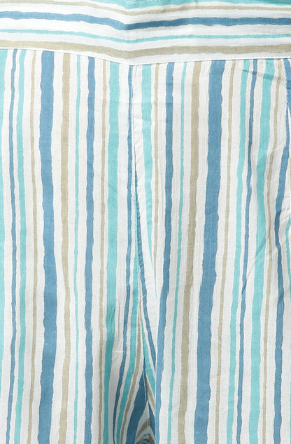 Blue Cotton Floral Print Kurta with Pant and Dupatta Janasya