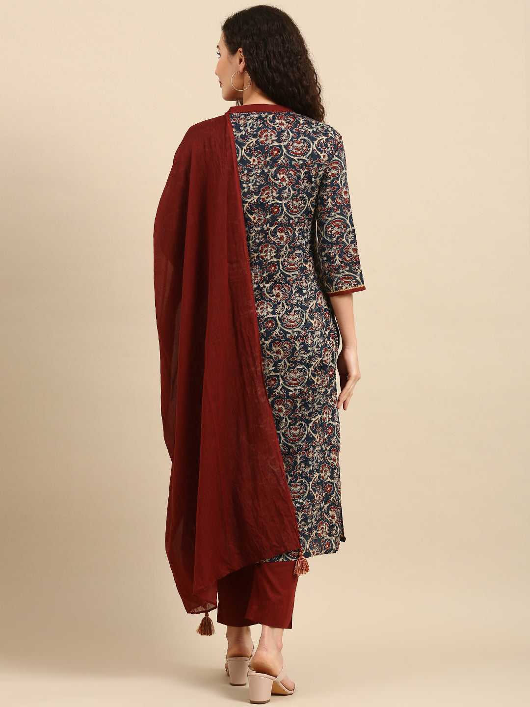 Teal Blue Cotton Floral Print Kurta with Pant and Dupatta Janasya