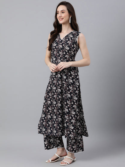 Black Cotton Printed Kurta with Palazzo Janasya