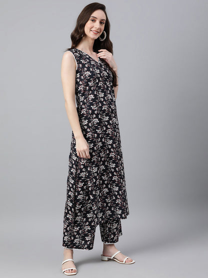Black Cotton Printed Kurta with Palazzo Janasya