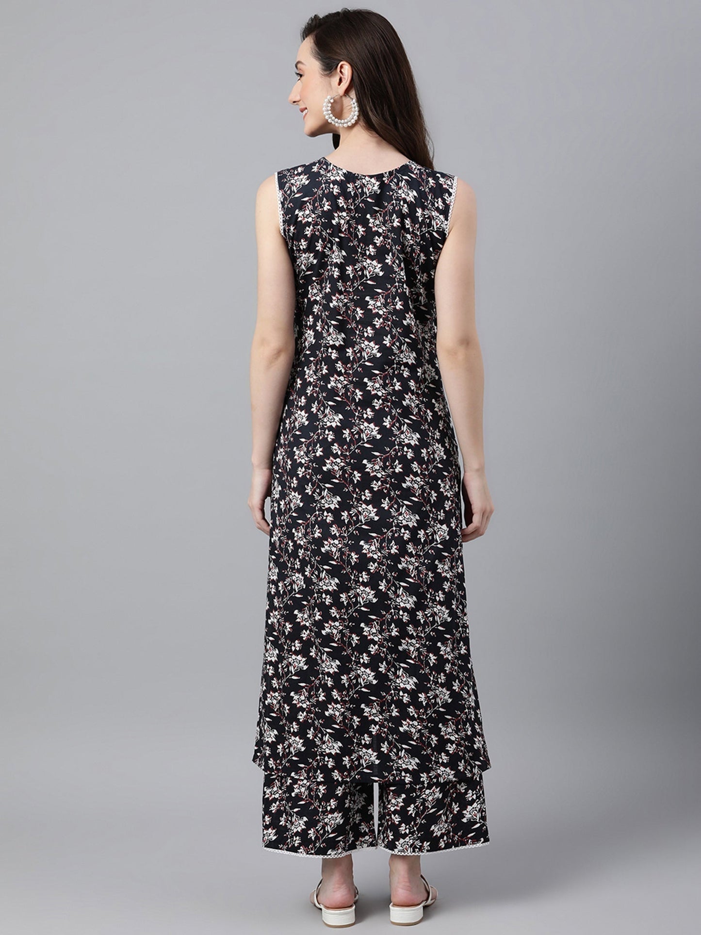 Black Cotton Printed Kurta with Palazzo Janasya