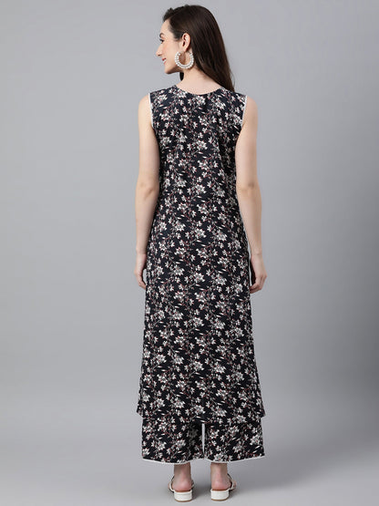 Black Cotton Printed Kurta with Palazzo Janasya