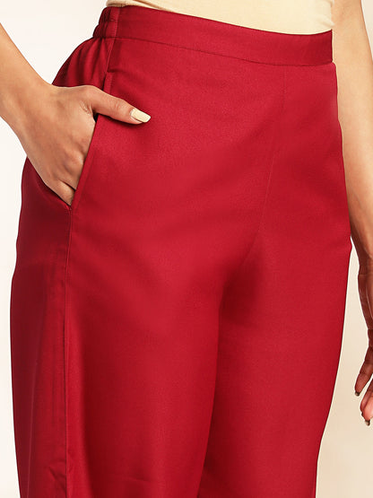 Wine Moss Solid Crop Top with Pant and Jacket