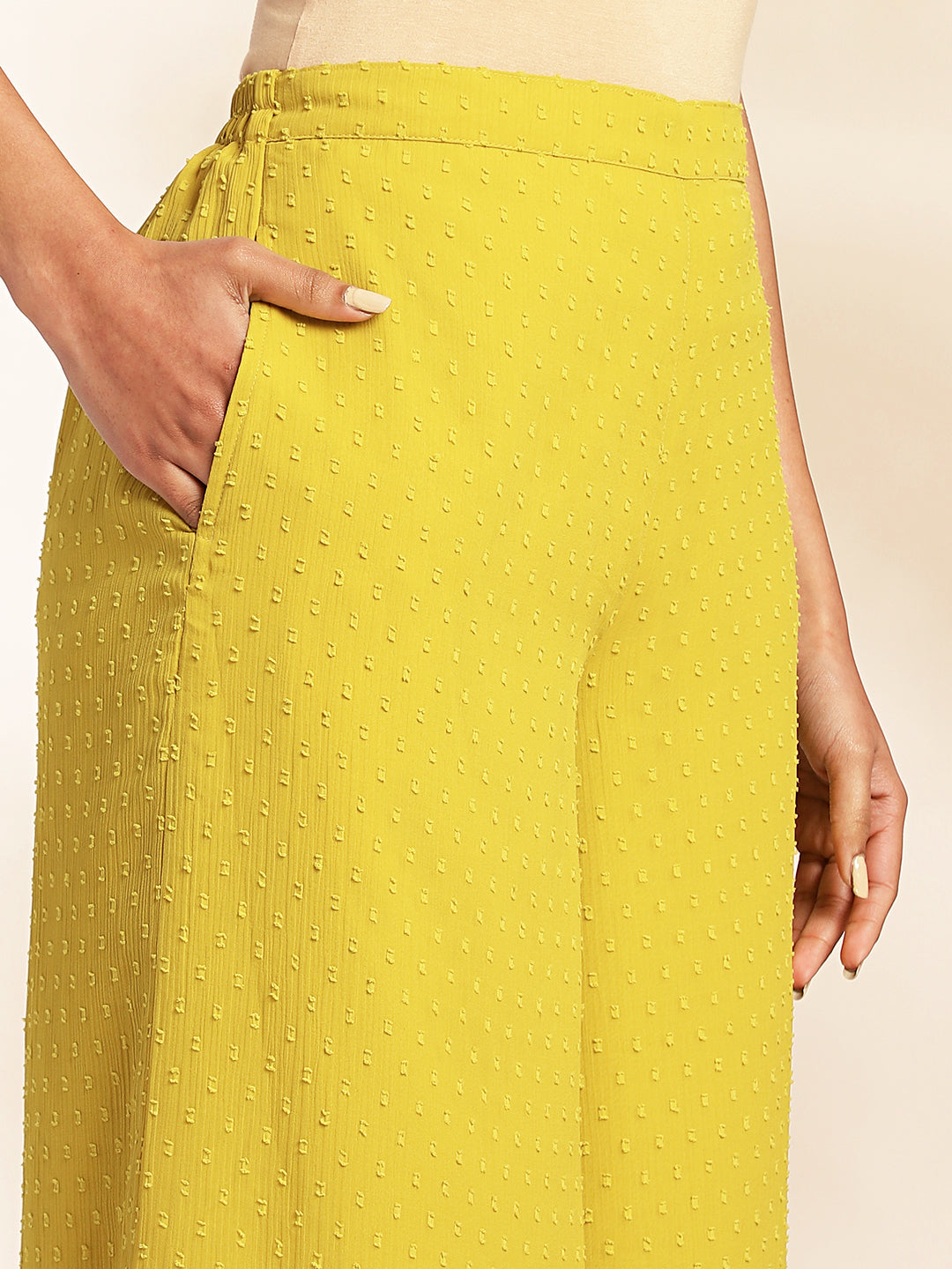 Yellow Dobby Chiffon Solid Co-ord Set