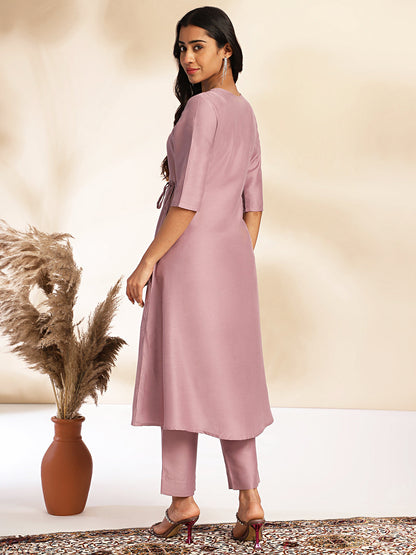 Lavender Chinnon Solid Wrap Kurta Set