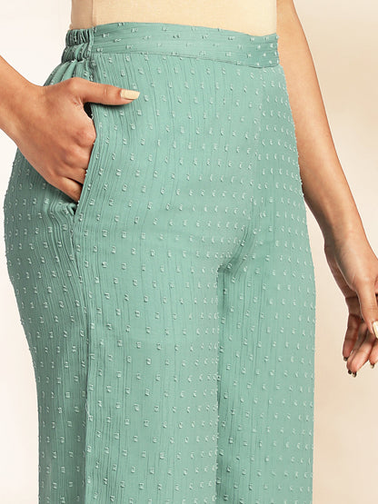 Sage Dobby Chiffon Woven Design Peplum Co-ord Set