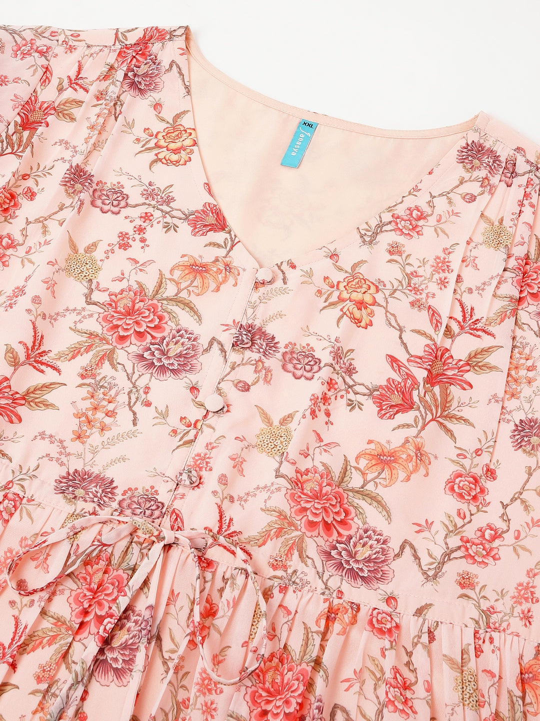 Plus Size Pink Georgette Floral Printed Tiered Dress