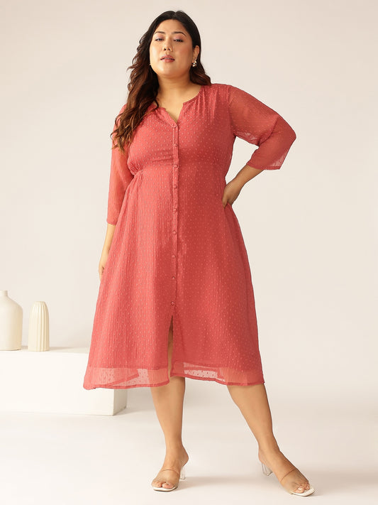 Plus Size Mauve Dobby Chiffon Self Design A-line Kurta