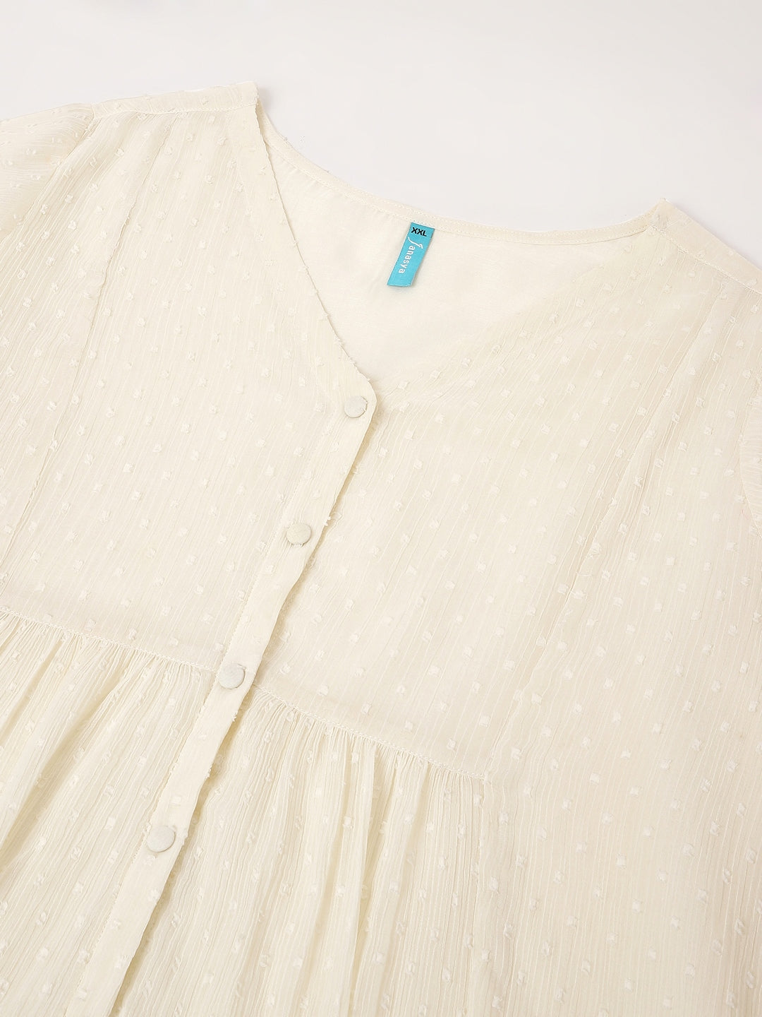 Plus Size Off White Dobby Chiffon Self Design A-line Tunic