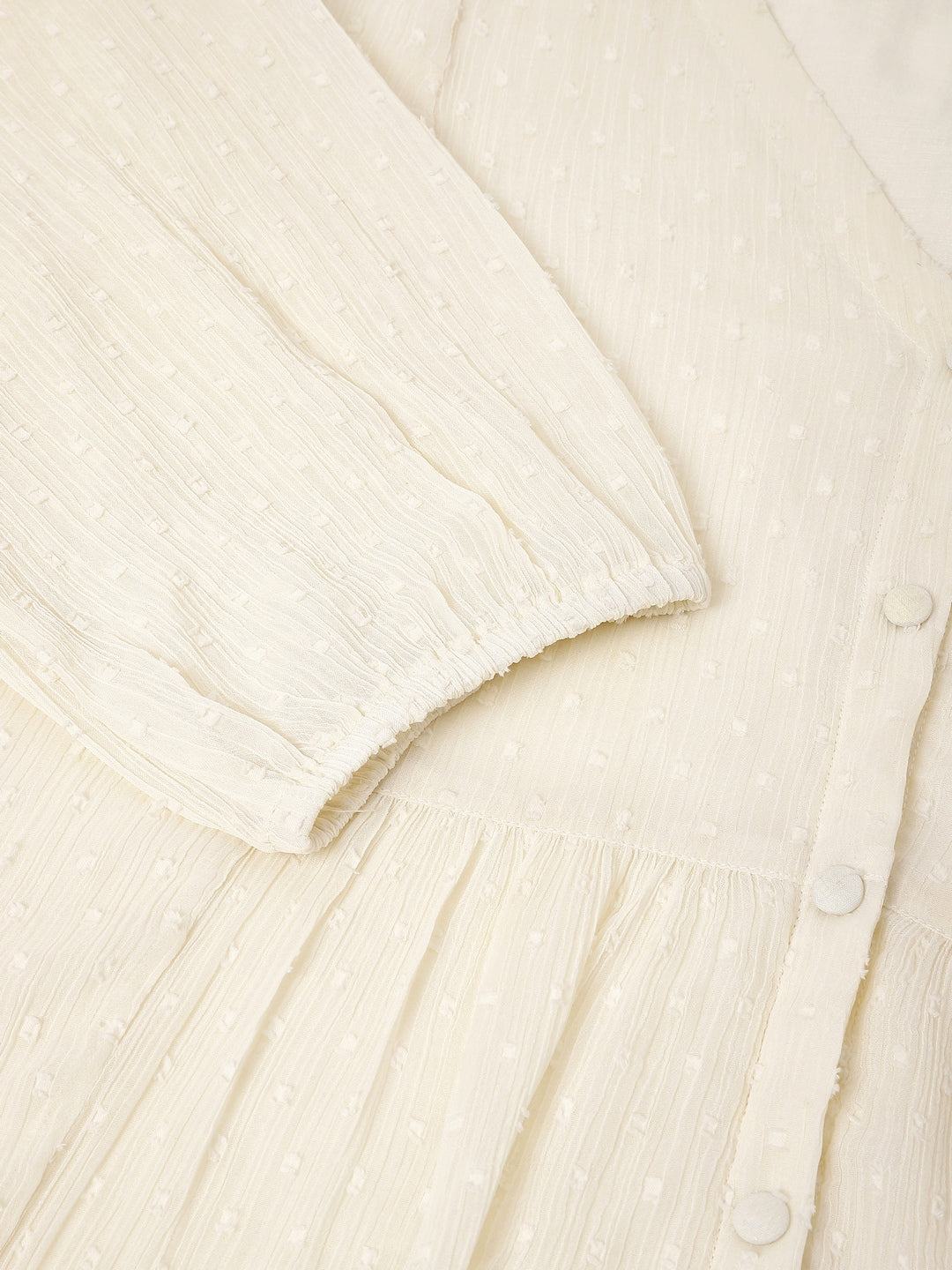 Plus Size Off White Dobby Chiffon Self Design A-line Tunic