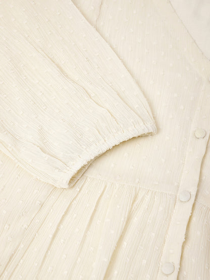 Plus Size Off White Dobby Chiffon Self Design A-line Tunic