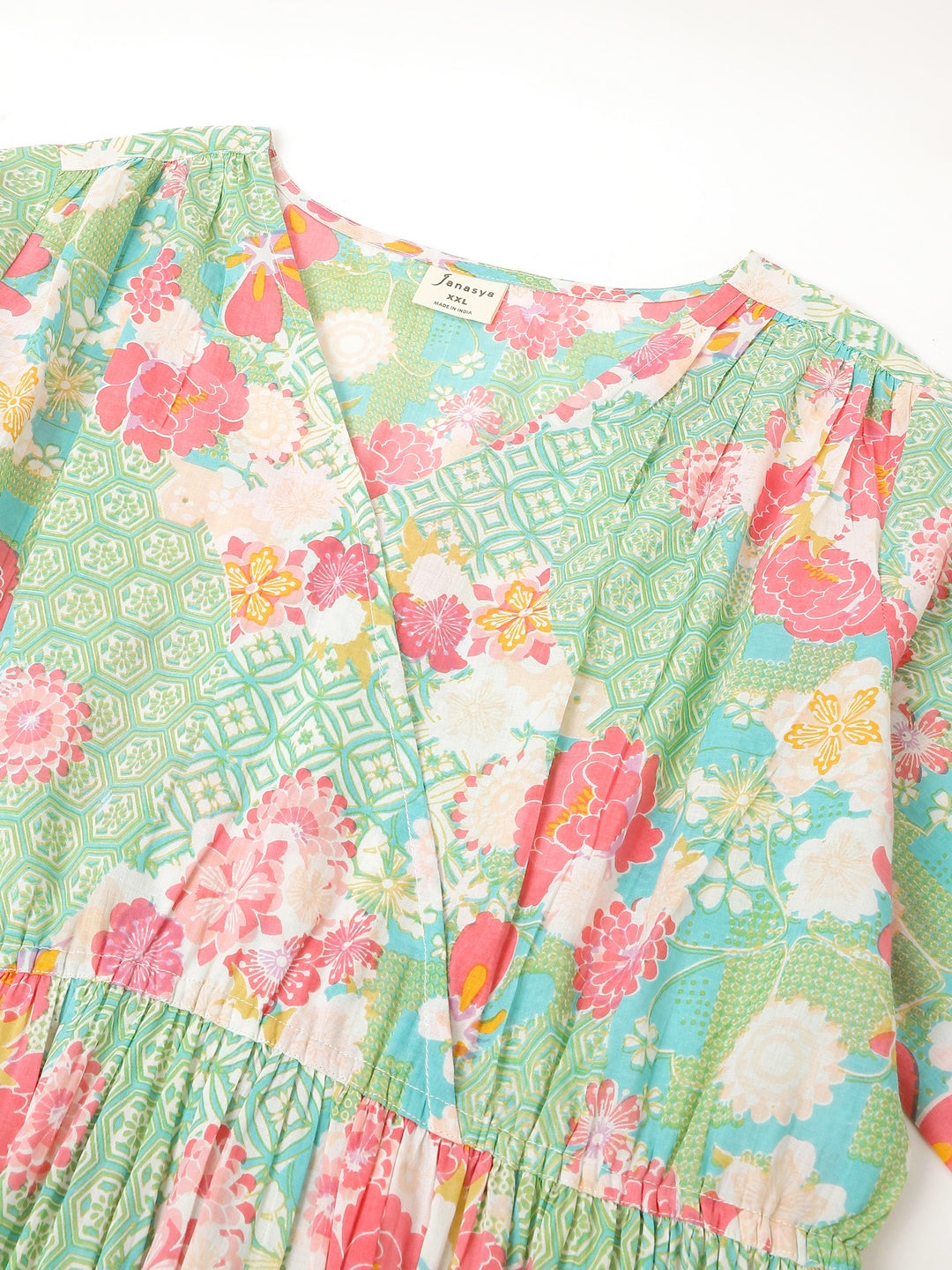 Plus Size Sage Pure Cotton Floral Printed A-line Dress