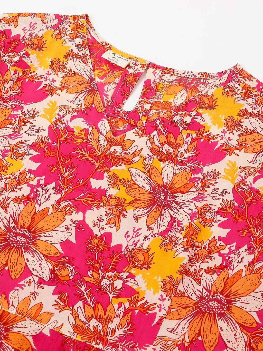 Plus Size Multicolor Pure Cotton Floral Printed A-line Dress